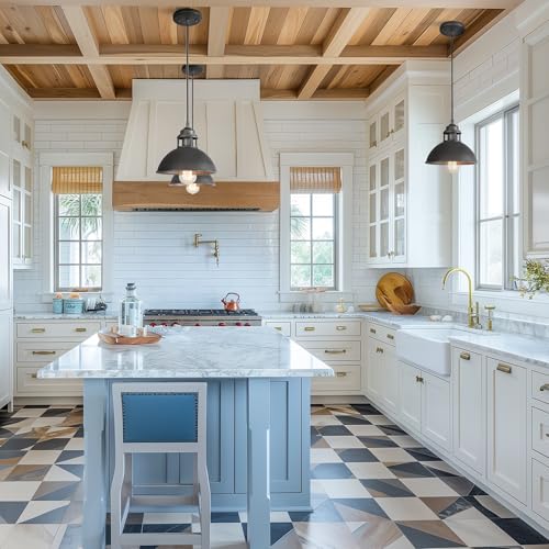 LALUZ Pendant Lights Kitchen Island, 9.1'' Industrial Brushed Aged Silver and Black Kitchen Pendant Lighting Over Island Sink, Farmhouse Dome Metal Hanging Light Fixtures by LALUZ - Used condition - Image 3