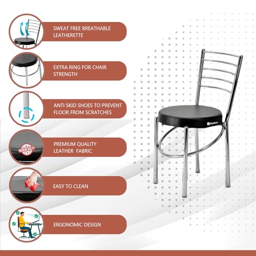 Image of GOYALSON Dining Ergonomic Dining Home Chair Hotel Restaurant Chair with Steel Chrome Polish and leatherite seat (8, Black, Standard)