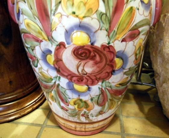 イタリア製 陶器傘立てフラワーベース トールペインティング 手描き柄