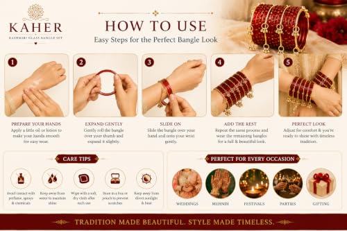 Image of Kaher Kashmiri Glass Bangle with gunghro Set for Women| Traditional, Fancy Glass Chudi Set for Festival, Wedding, and Party (Set Of 16)