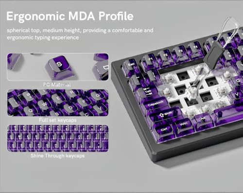 Image of dagaladoo Purple Clear keycaps,Transparent keycaps 60 75 100 Percent,Crystal keycap Set,Shine Through Key caps Ceramic Style,MDA Profile Keyboard Key Cap for Mx Switches Mechanical Keyboard(115key)