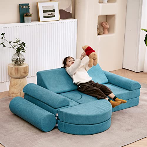 Jela Kids Couch 14Pcs Luxury, Floor Couch Floor Sofa Modular Furniture For Adults, Playhouse Play Set For Toddlers Babies, Modular Foam Play Couch, Modular Sectional Sofa (Teal, 57"X28"X18") #TOP7