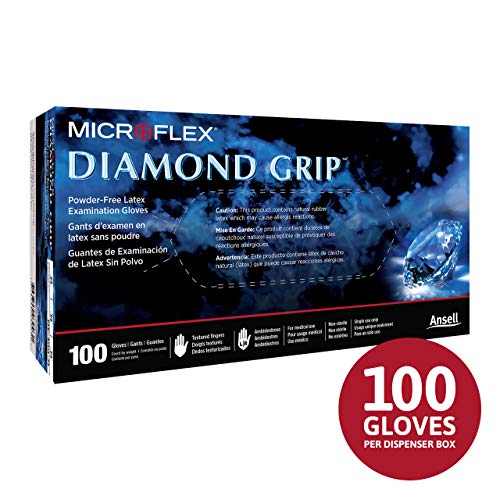 Image of Ansell Microflex Diamond Grip MF-300 Disposable Latex Gloves for Automotive, Machinery Industries - Large, Natural Clear Large (Pack of 200)