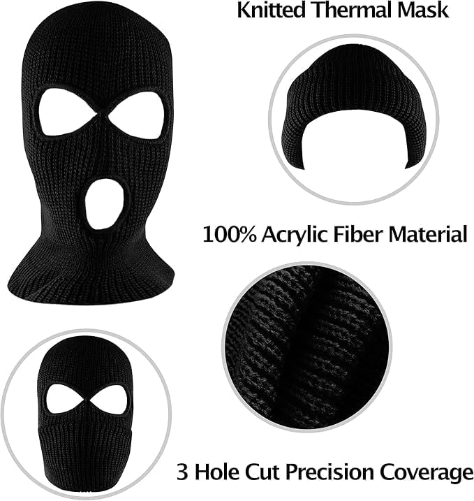 Balaclava de punto de 3 agujeros para esquí, cubre rostro completo miniatura 5