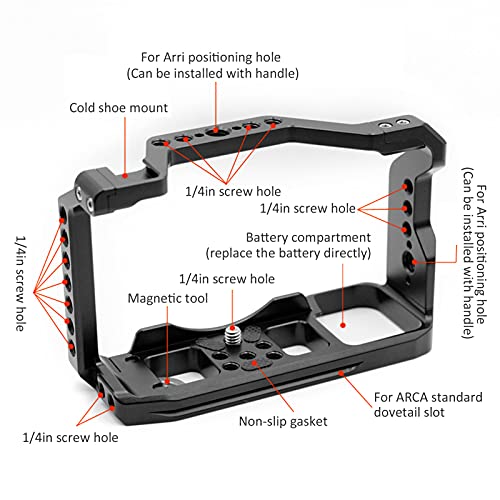 Image of Aluminum Alloy Camera Video Protective Cage Rig Photography Accessory Holder Support Frame with Cold Shoe Mount Threaded Hole Equipment Attachment for Sony A7C System