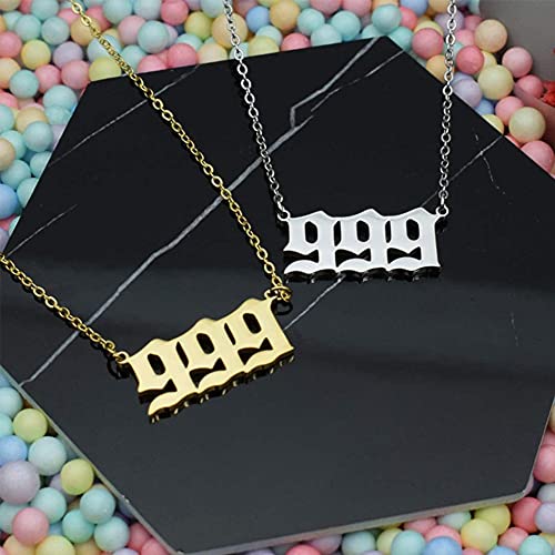JczR.Y Angel Number Necklace Pendant Stainless Steel Lucky Number Necklace Choker 111 444 999 Number Open Rings Necklace Set for Women Girls Numerology Jewelry Birthday Gift 2Pcs2