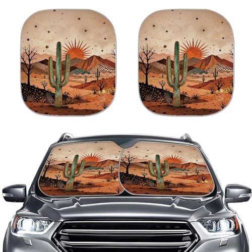Image of Arizona Cactus Windshield Sun Shade Foldable 2-Piece Car Windshield Sunshades Universal Fit Most Cars Women Men Blocks UV Rays Car Interior Accessories for Sun Heat