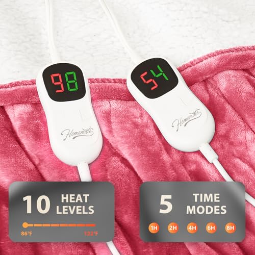 Image of Homemate Electric Heated Blanket Queen - 84 inchx90 inch Heating Bed Blankets Throw with 10 Heating Levels 8 Hours Auto Off Fast Heating Over-Heated Protection Ultra Soft Warm Flannel ETL Certified