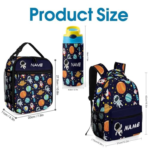 Custom Astronaut Galaxy Planets 3 Piece Backpack Set Add Name Personalized School Bag with Lunch Bag Kid Water Bottle Customization Bookbag for Students Back to School2