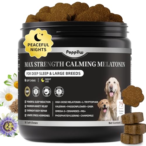Image of Melatonin for Dogs - Advanced Dog Calming Chews for Restful Sleep & Emotional Support, Calming Treats for Dogs Stress Anxiety Support - Separation, Thunder, Fireworks, Chicken Flavor, 90Ct