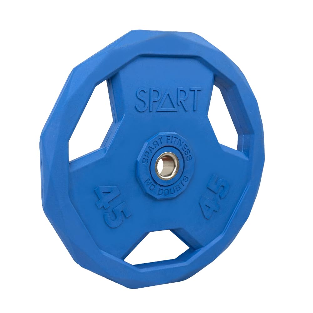 Photo 1 of SPART Color Coded Weight Plate 1-Inch Rubber Coated Standard Grip Plate for Barbell,Solid Cast Iron Weight Plates for Strength Training,Weightlifting,Crossfit, Fit All 25/28mm Barbells 45LB-SINGLE