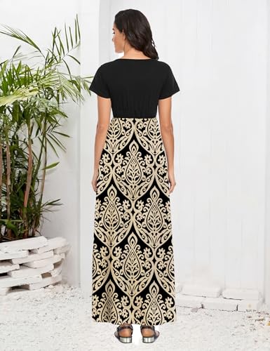Image of Lacavocor Womens Short Sleeve Maxi Dresses Empire Waist Long Dress