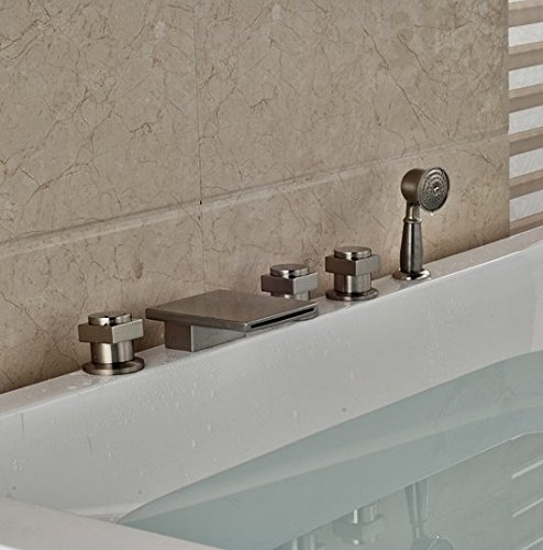 Robinet baignoire cascade carrée jet d'eau fluide et douchette flexible - 3