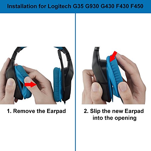 Almohadillas para auriculares de repuesto para Logitech G35, G935, G933S, G933, G930, G635, G633S, G633, G533, G433, G432, G431, G430, G332, G233, G231, G230 - Almohadillas de tela de malla y espuma viscoelástica - Rojo/Negro miniatura 7