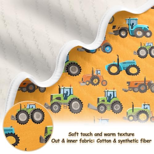 Image of Toddler Blanket for Baby Girls and Boys Soft Warm Swaddle Blanket for Nursery /Strolleoddler Bed /Car seat 30X40in Cartoon Tractors on an Orange Background