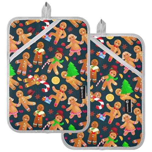 Sottopentola a forma di omino di pan di zenzero, resistente al calore, grazioso guanto da forno con motivo floreale per bancone, articoli da cucina, set di 2