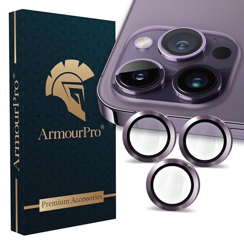Image of ArmourPro Premium Camera Lens Protector Tempered Glass Compatible For iPhone 14 Pro Max and iPhone 14 Pro Tough HD Individual Aluminum Alloy Lens Ring, Scratch Resistant, Thin Tempered Glass|Deep Purple