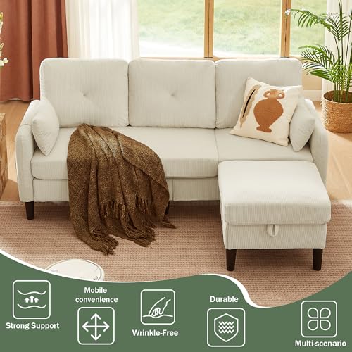 Image of 3 Pieces Sofa Set for Living Room with Sofa, Storage Ottoman and Single Chair
