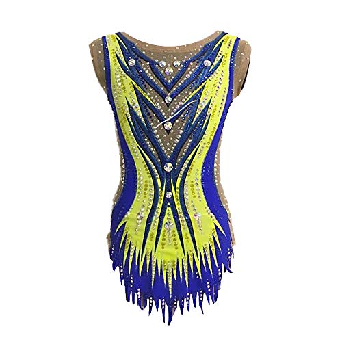 Maillots de Gimnasia rítmica, Maillot de Mujer para niñas Transpirable Hecho a Mano Joyas Diamante Look Entrenamiento sin Mangas Baile Rítmico,Amarillo,170