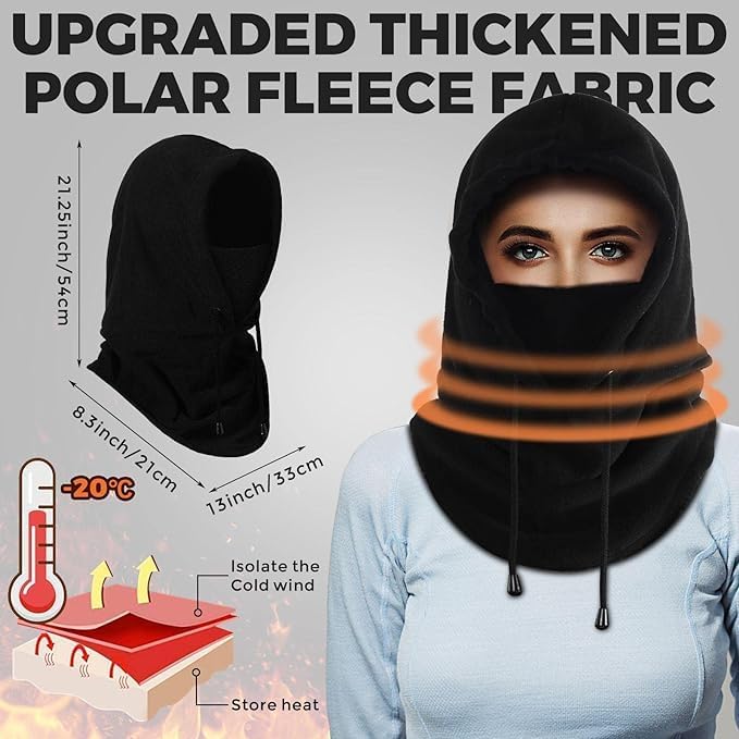 AURUZA Balaclava Ski Mask Fleece Mask Warm Balaclava Breathable Warm and Comfortable Face Mask for Men Women Sports Mask (US, Alpha, Medium, Black)