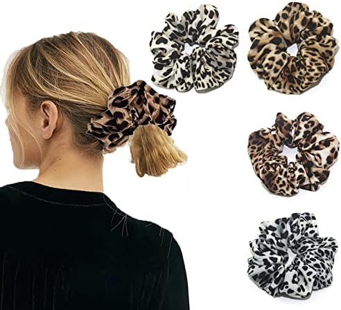 Leopard Print Hair Ring Cheetah Print Bundle Hair Ring Elastic Band Hair Accessories Leopard Print Head Flower Leopard Print Hair Rope Ladies Hair Accessories For Women Or Girls Pack of 4