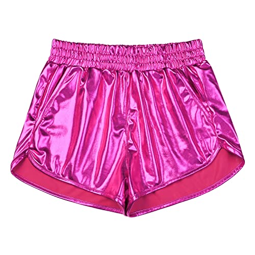 Image of Perfashion Women's Metallic Shiny Shorts Sparkly Hot Yoga Outfit