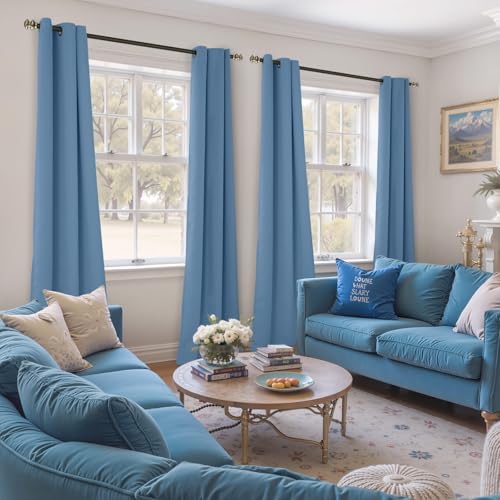Image of YoungsTex Denim Blue Blackout Curtains for Living Room 84 Inch Length - Thermal Insulated Drapes with Grommet Room Darkening for Kids Bedroom Dining, 2 Panels, 42 x 84 Inch