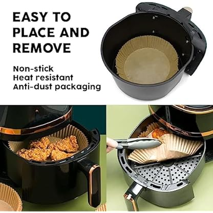 100 Stück Rundpapier für Luftfritteuse, 16 cm, kompatibel mit Cosori und Cecotec von 3 bis 6 l, Formen für Luftfritteuse und Backofen, Fritteusen-Zubehör, Luftfritteuse bis zu 6 Liter – Bild 5