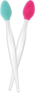 WLLHYF 2 Pcs Lip Scrub Brush Mini Soft Lip Brush Double-Sided Silicone Exfoliating Tool Cleaner for Women Men Lightening Dark Lips Get Smoother Fuller Lip Appearance