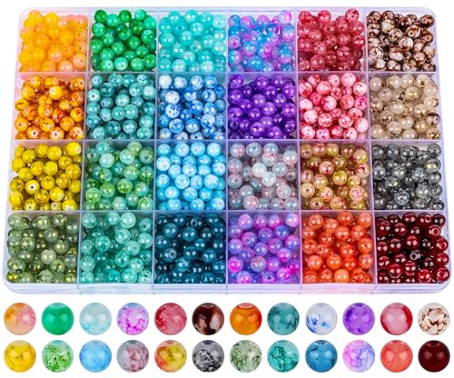 XSEINO About 1200PCS 6mm Ink Glass Beads Bracelet Making Kit,24 Assorted Color Series Colorful Crystal Beads for Bracelet and Jewelry Making and DIY Crafts,Friendship Bracelets