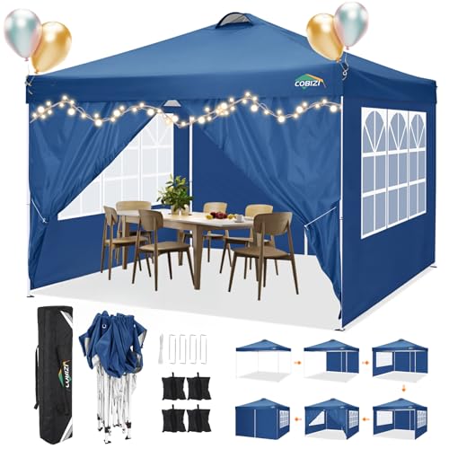 COBIZI faltpavillon 3x3,pavillon 3x3 wasserdicht stabil Winterfest,mit 4 Seitenteilen,4 Sandsäcke und Entlüftung,UV Schutz 50+,pop up pavillons faltbar partyzelt 3x3m für Outdoor Garten(Blau