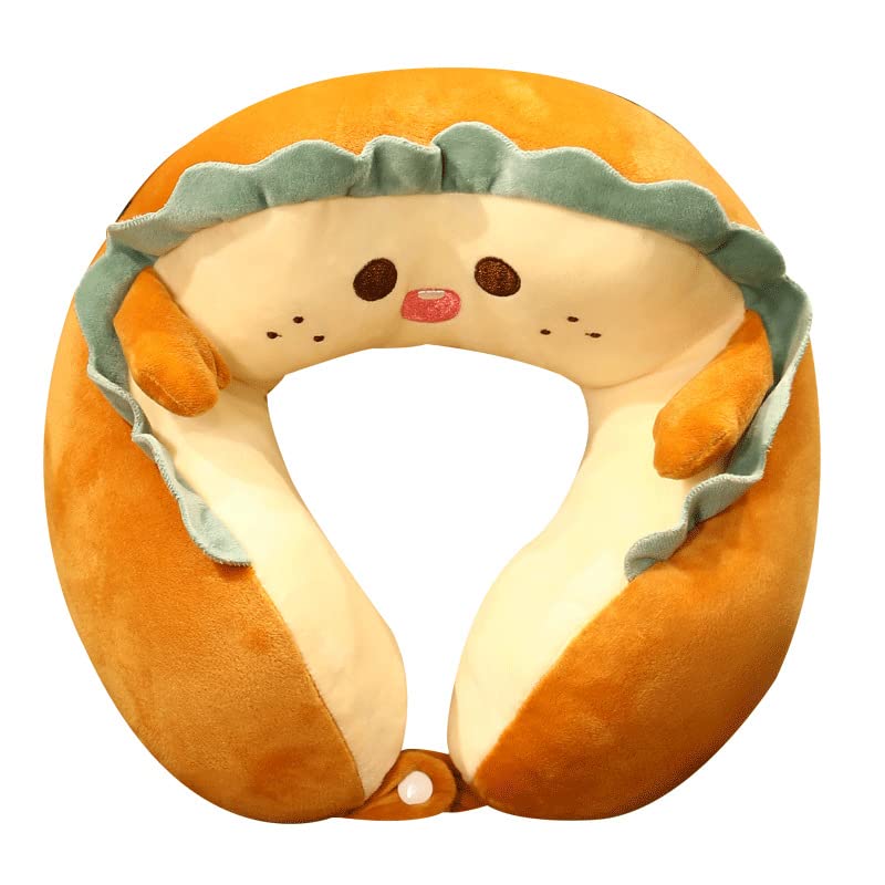 Cute U Shaped Neck Pillow Soft Plush Support Breathable Neck Support for Travel Electro Embroidered Craftsmanship (Lovely Bread)