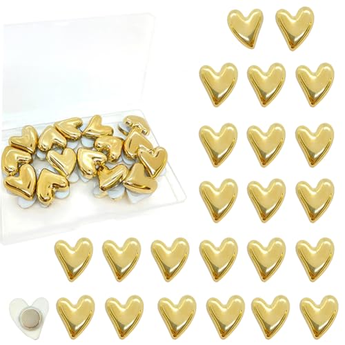 30 pcs Cute Love Heart Magnets Refrigerator Gold Refrigerator Magnets Home Kitchen Magnet Set Mini Magnets for Fridge Office Whiteboard Locker(Gold)