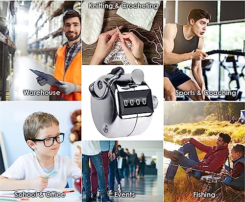 PHONEX Metal Handheld Tally Counter 4-Digit Number Count Clicker Counter, Hand Mechanical Counters Clickers Pitch Counter for Coaching, Knitting, People, Lap, Fishing, Golf and Row (2)