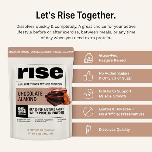 Rise Whey Protein Powder - Chocolate Almond | 25G Protein No Artificial Flavors, Colors, Or Preservatives - Sugar Free thumb #4
