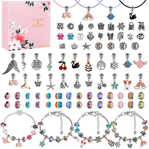 Kit para Hacer Pulseras Niñas, Regalo Niña 5 6 7 8 9 10 11 12 Años, Juego de Pulseras de Abalorios, Kit Manualidades Niños 5+ Años, con Pulseras Ajustables, Pulsera de Purpurina en Forma de Corazón