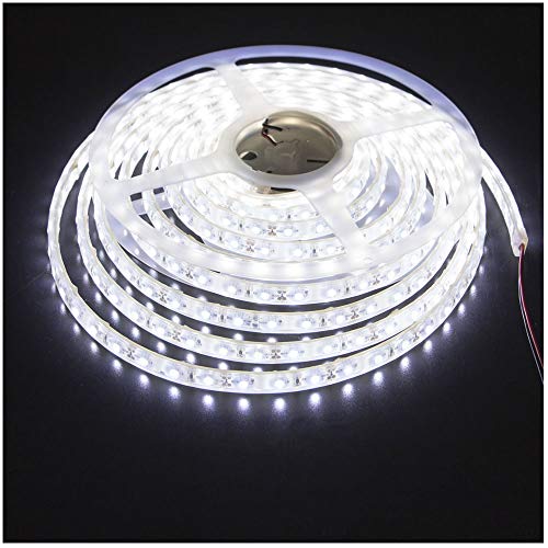 KINGLUX Led Strip, Waterproof Led Light Strip Super Bright DC12V 25W SMD3528 300LEDs, IP68 Led Underwater Lights Cool White 6000K 5Meter 16.4Feet Using for Homes, Swimming Pool,Garden and Outdoor