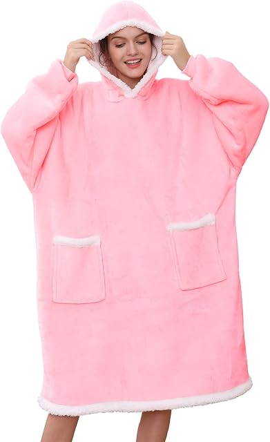 UMIPUBO Flanelowa bluza z kapturem, ciepły koc dla dorosłych, kobiet i mężczyzn, bluza z kapturem i dużą kieszenią na jesień i zimę, utrzymujący ciepło koc do oglądania telewizji