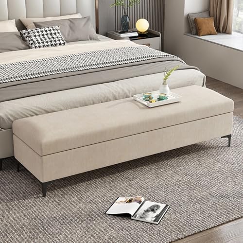 Banco de almacenamiento de cuero con gran almacenamiento, asiento multifuncional para sala de estar, dormitorio, cómodo reposapiés para entrada o tienda de ropa, 150 cm x 40 cm x 40 cm
