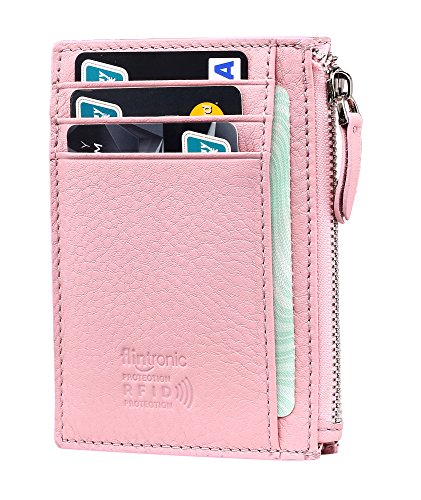 flintronic Carteras, Billetera, Monedero de Cuero con RFID Bloqueo con 6 Ranuras, Diseño Delgado, para Tarjetas Crédito Licencia de Conducir,Ideas de Regalos para Navidad-Rosado