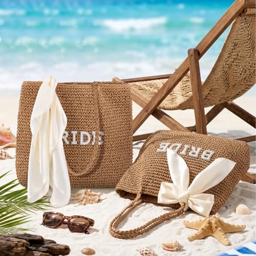 Bolso de playa tejido a mano estilo boho con lazo de seda miniatura 6