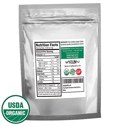 Coconut Country Living's Organic Ground Ceylon Cinnamon 8 Oz - True Raw Powdered Cinnamon Bark From Sri Lanka - Premium Grade Mild, Naturally Sweet Spice For Health & Food - Complimentary Ebook #TOP1