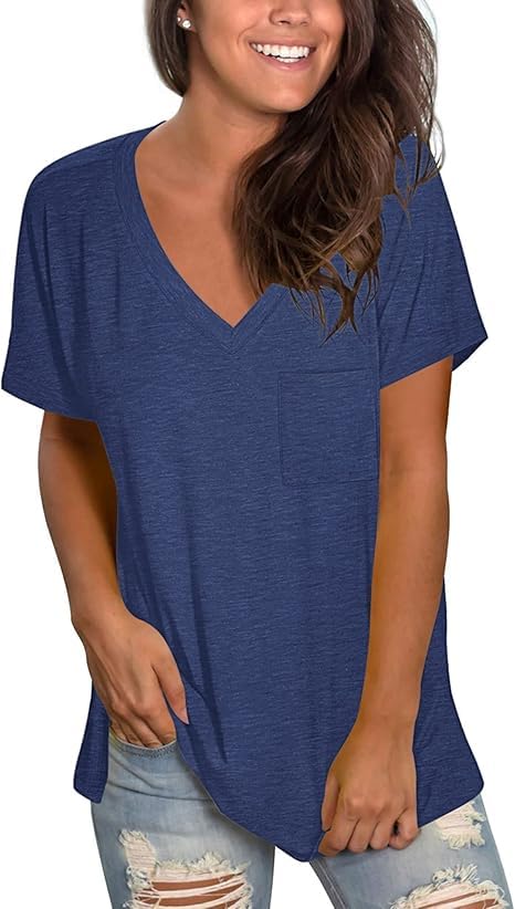 MOLERANI Navy Blue T Shirts for Women V Neck Summer Tshirts Short Sleeve Lightweight Tees M