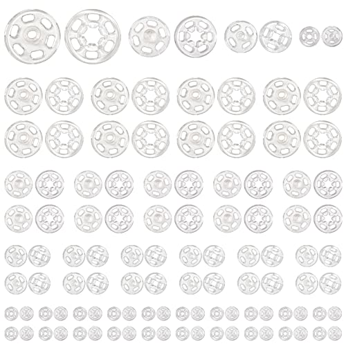 TOAOB 120 Sets de Boutons Pression en Plastique à Coudre Transparent Invisible Rond 7mm 12mm 15mm 21mm pour Vêtements Artisanat de Couture Fournitures de Bricolage