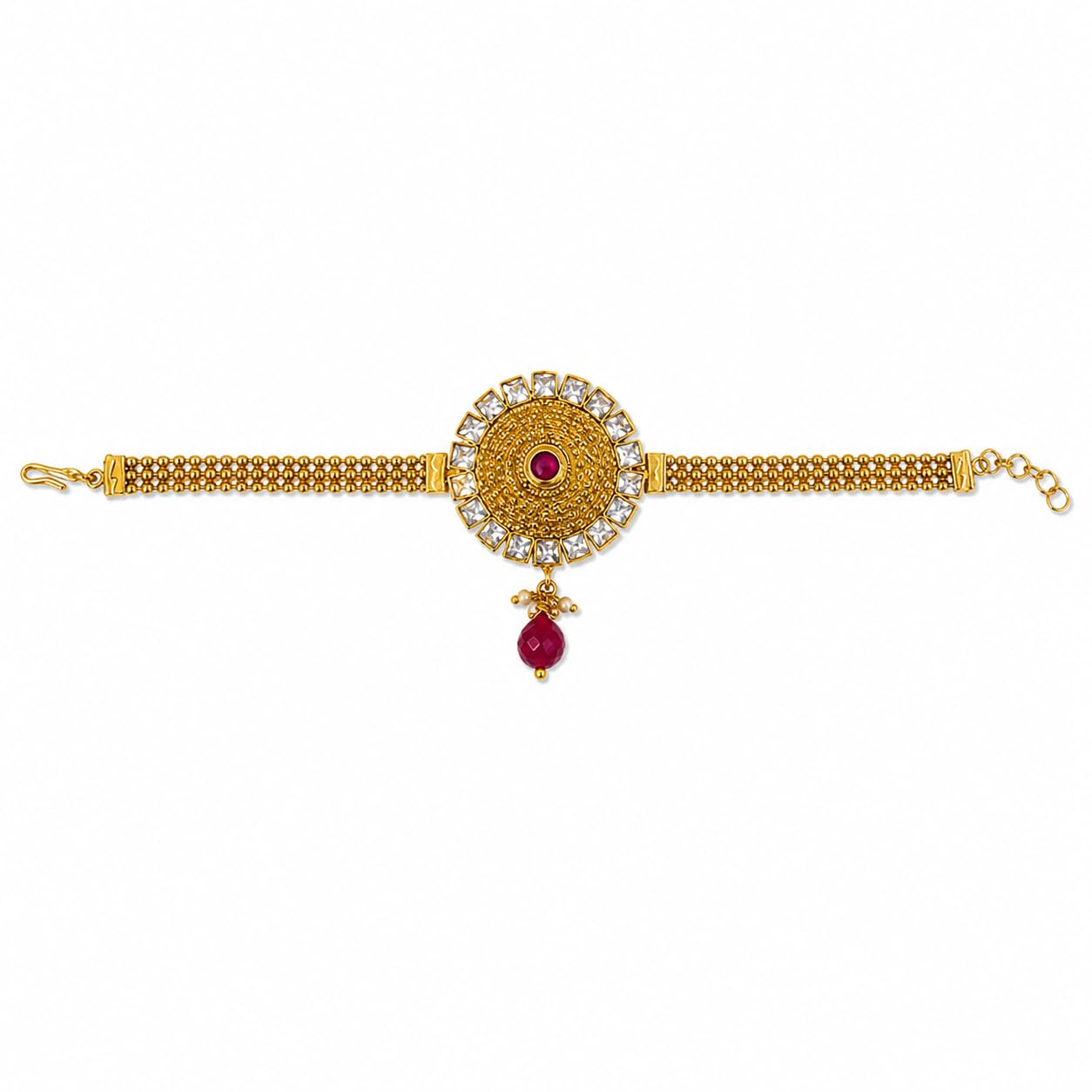 Plus Jewellery Elegant Golden Finishing Shimmering White Stone Stud / Flower Design with pearl Beads/ Adjustable / Armlet / Kada Bracelet / Upper Arm Cuff / Bajuband / Bridal / Festival Jewellery For Women & Girls.-image-38