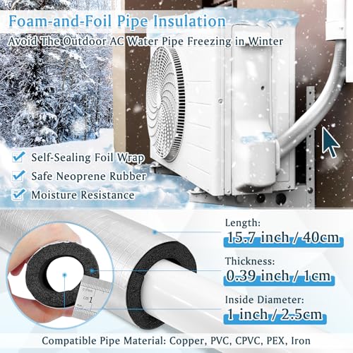 4 Pack Pipe Insulation Foam Tube, Self Adhesive Pre Slit AC Line Insulation Pipe Covers with Aluminum Foil, 3/8'' THK Foam Tubing for Outdoor Water Pipe, Plumbing, Irrigation Freeze Protection by UCINNOVATE - Image 2
