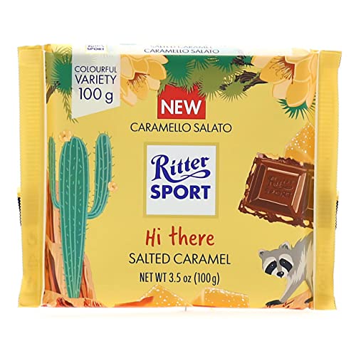 Ritter Sport Caramelo salado, tableta de chocolate con leche con mantequilla y caramelo salado crujiente en piezas, cacao 100% certificado sostenible, 12 unidades de 100 g