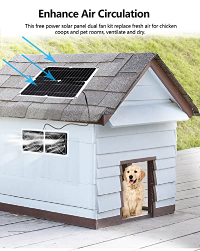 Solar Panel Fan Kit,25W,Solar Powered Fan,Chicken Coop Fan,10Ft Cable,Dc Power,Dual Metal Shell,Weatherproof Dual Fan For Small Chicken Coops, Greenhouses, Sheds,Attic,Pet Houses,Window Exhaust (25W) #TOP3