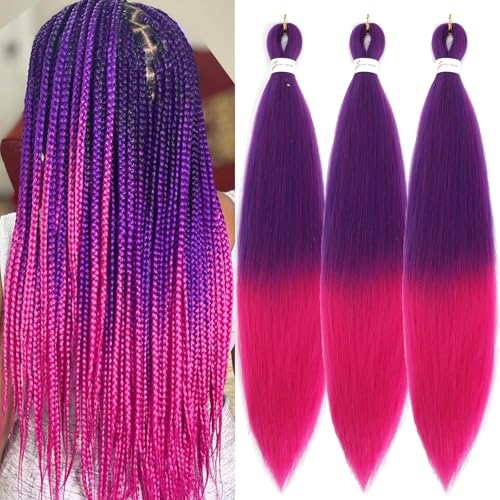 Riseety Pre Stretched Braiding Hair Dark Purple/Magenta Pink Braiding Hair