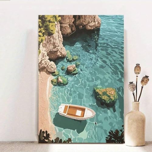 Affiche de côte Méditerranée 40x60 cm poster aquarelle de plage